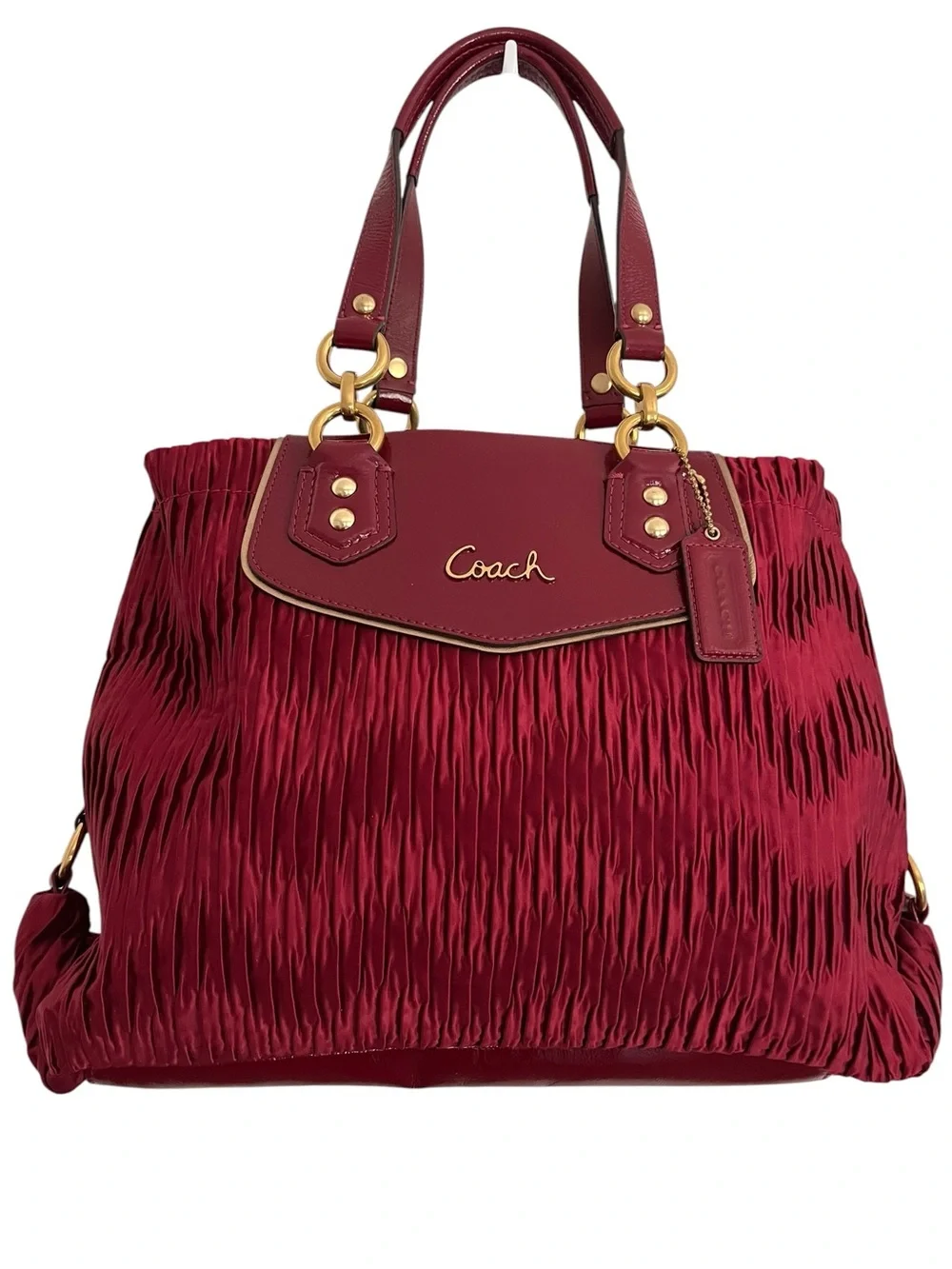 Coach Ashley Satin Ruched Satchel with Gold Hardware